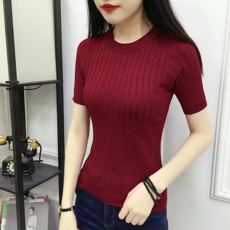 Korean Wool Knit Top Solid Color Round Neck Versatile Fashion Classic ...