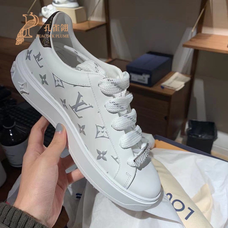 lv♤♣Louis Vuitton/Louis Vuitton women s shoes calfskin printed TIME OUT  lace-up sneakers 1A9HBD