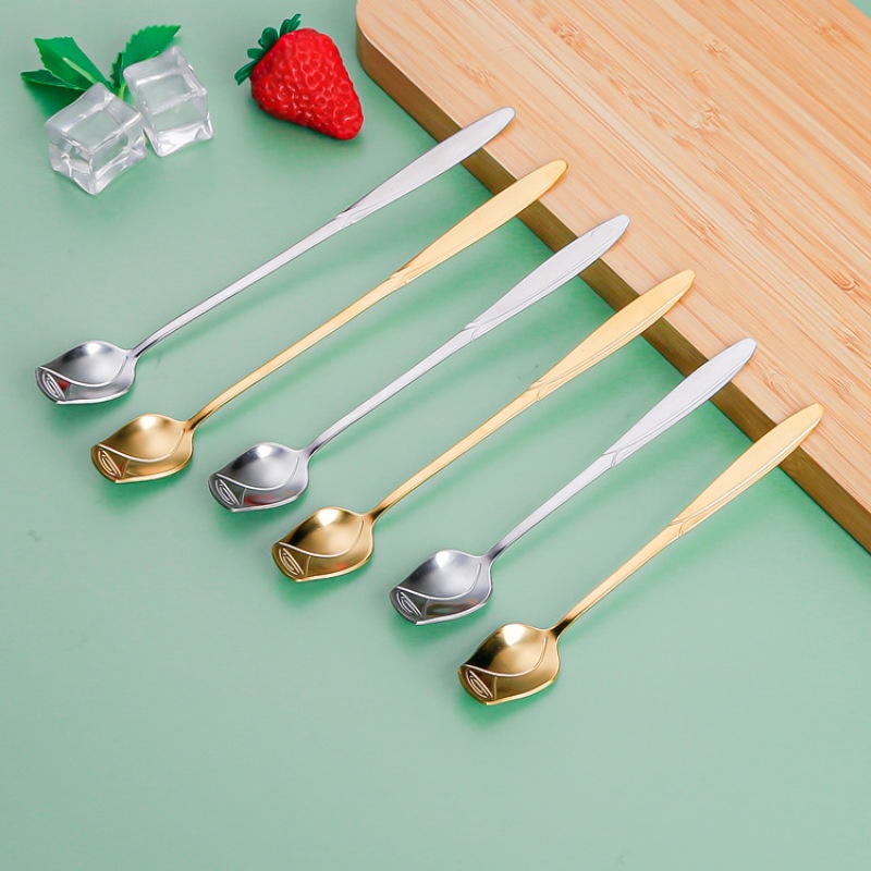 【Rose Shape】Stirring Scoop Stainless Steel Coffee Spoon Long Handle