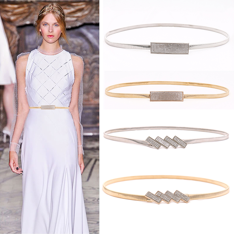 New Silver Gold Metal Belt Double Ring Imitate Rhinestone Lady Waist Belt Dress Suits Elastic Thin Slim Women Belts Waistband Shopee Philippines