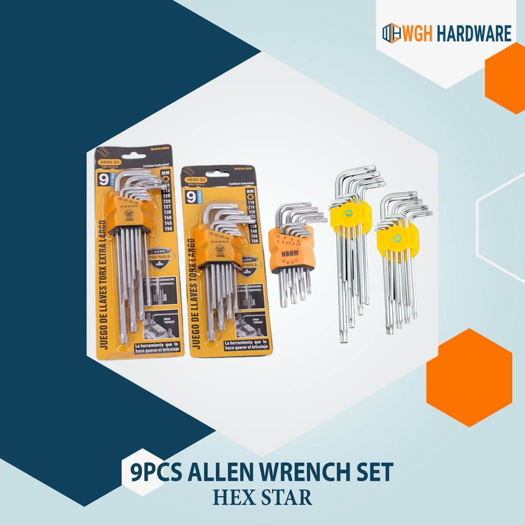 WGH 9pcs Hex Star Allen Wrench Set Torx Hex Key Wrench Set Spanner Wrenches Ballpoint End L