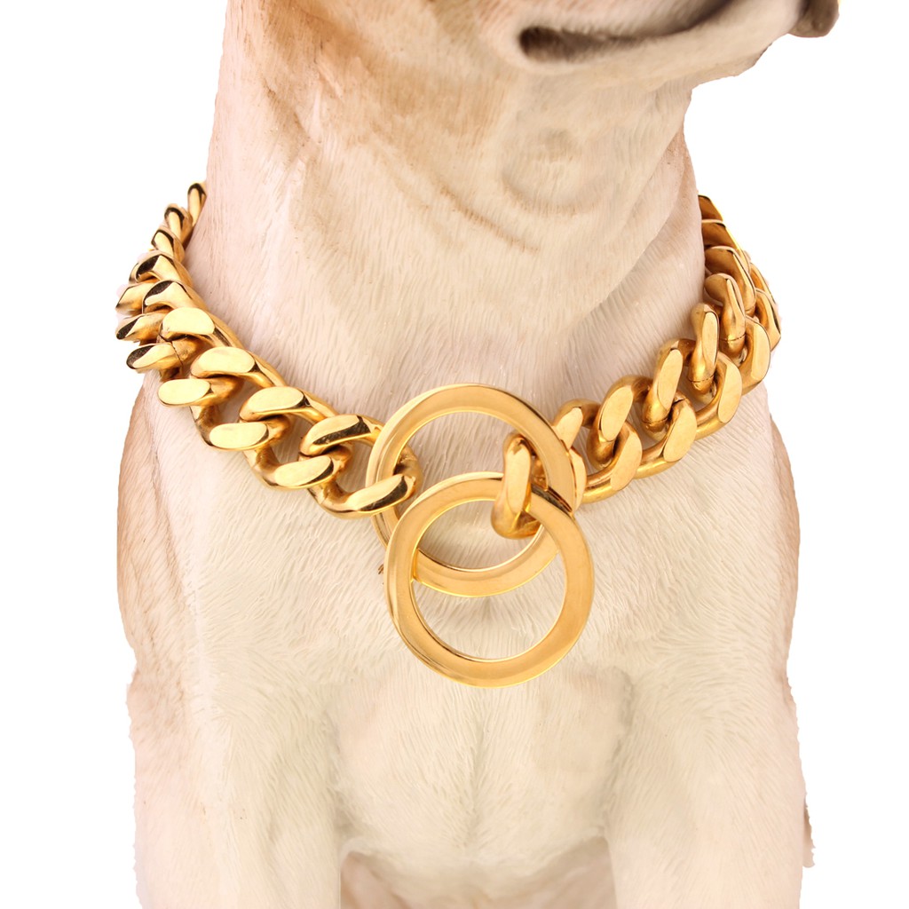Gold Stainless Steel Slip Dog Collar Metal Dogs Training Choke