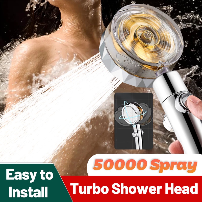 Shower Head Water Saving Flow 360 Degrees Rotating With Small Fan Abs