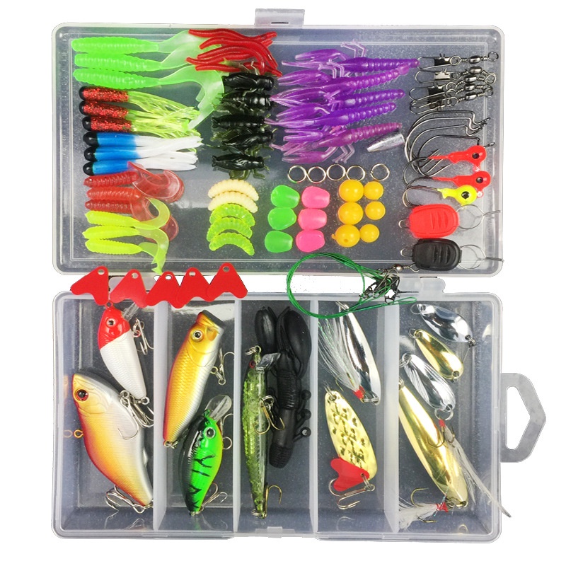 106 Pcs Fishing Lures Set Hard Soft Fishing Bait Mixed Lure Accessories ...