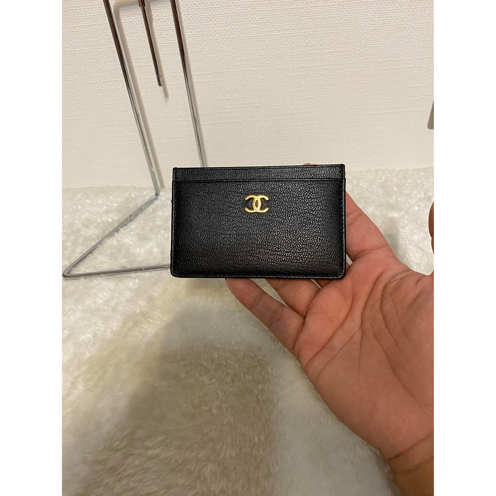 chanel black card case holder