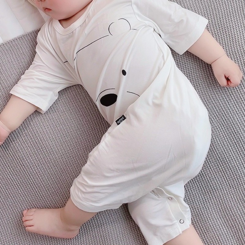 baby pajamas modal short sleeved summer thin face mask one piece