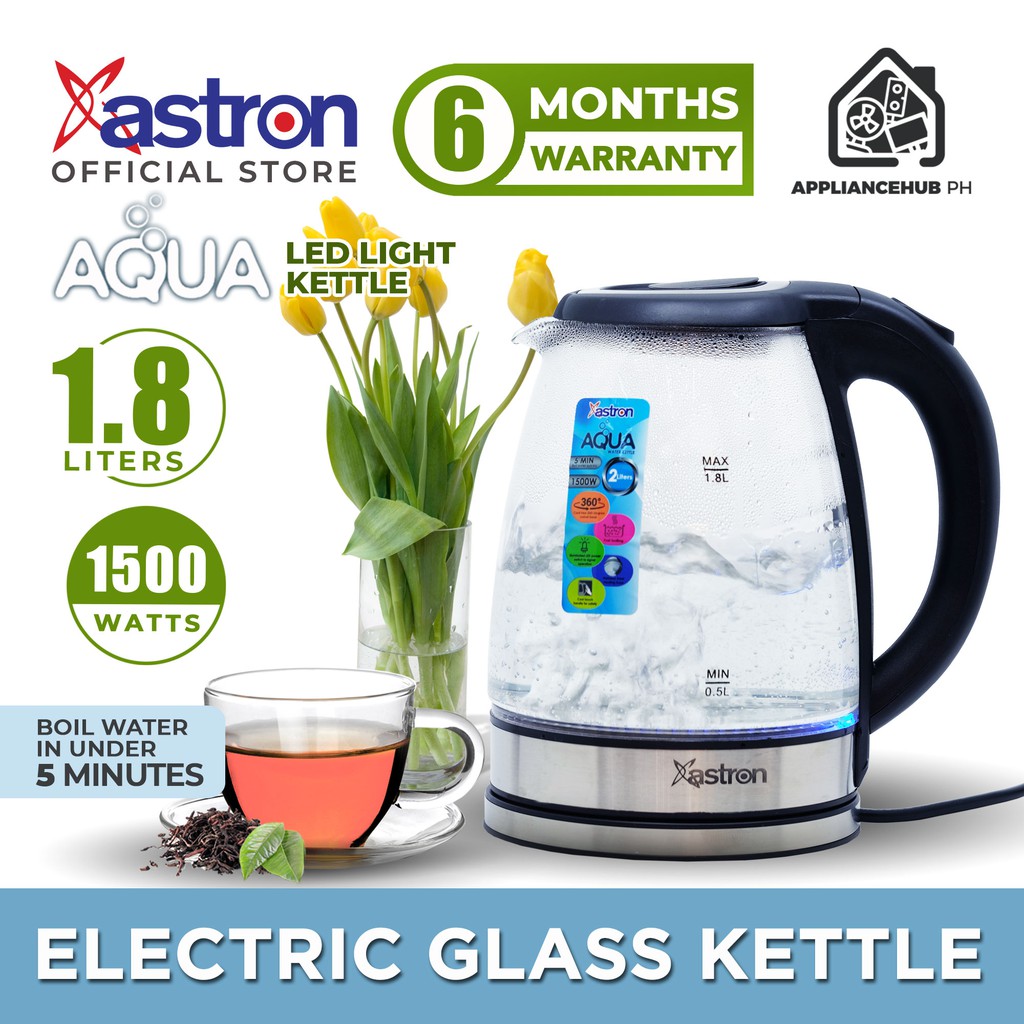 Astron AQUA Electric Glass Kettle with LED Light (1.8L) (1500W) Fast