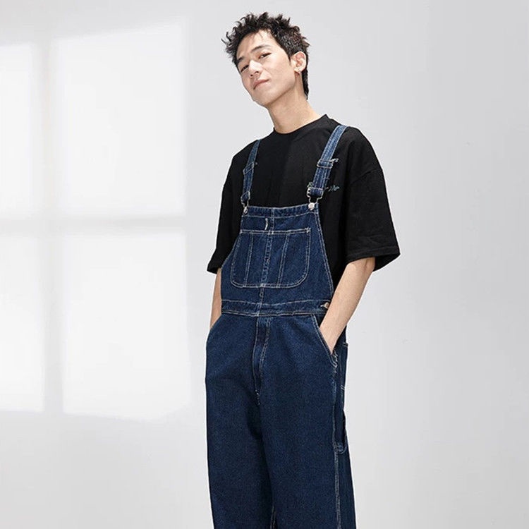 denim jumpsuit Cowboy strap pants men and women casual loose wild large ...