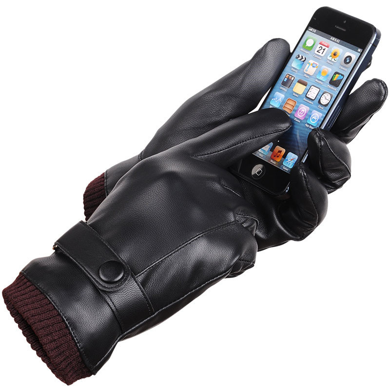 Men Leather Gloves Touch Screen Winter Windproof Keep Warm Driving