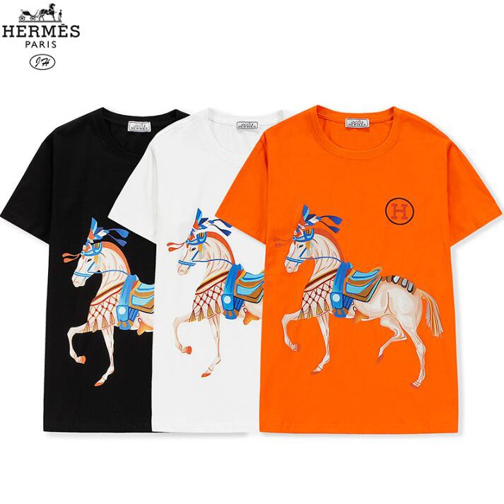 Hermes Fashion printed cotton unisex T shirt short sleeve
