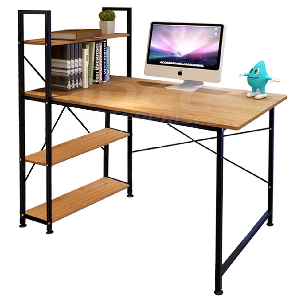 COMPUTER TABLE WITH SHELF / METAL FRAME - CD-01 YELLOW WOOD | Shopee ...