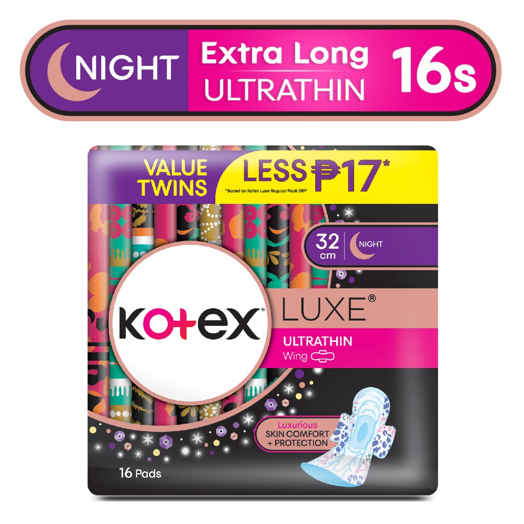 Kotex Luxe Ultrathin Sanitary Napkins 32cm Value Packs 16 pads