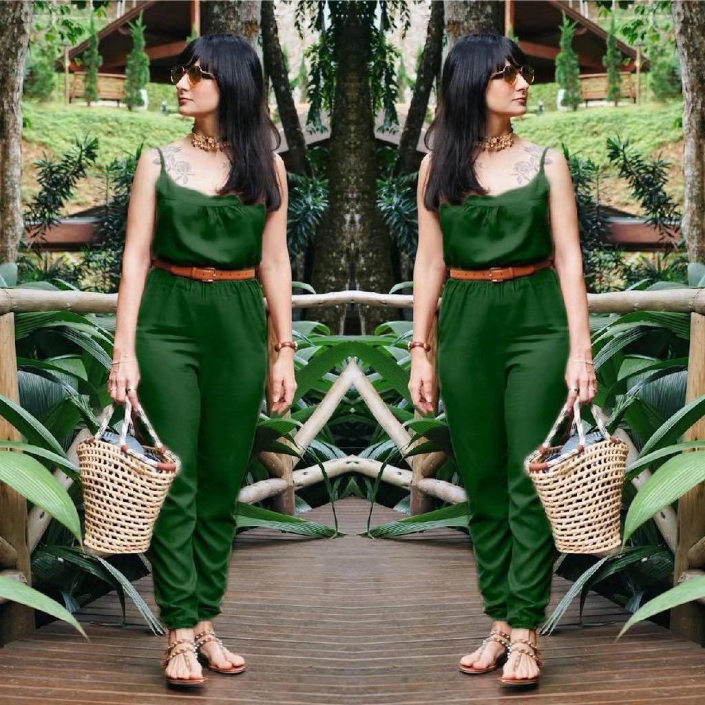 bangkok formal daily use outfit sleeveless romper korean green jumpsuit for  women casual jumpsuits | Shopee Philippines