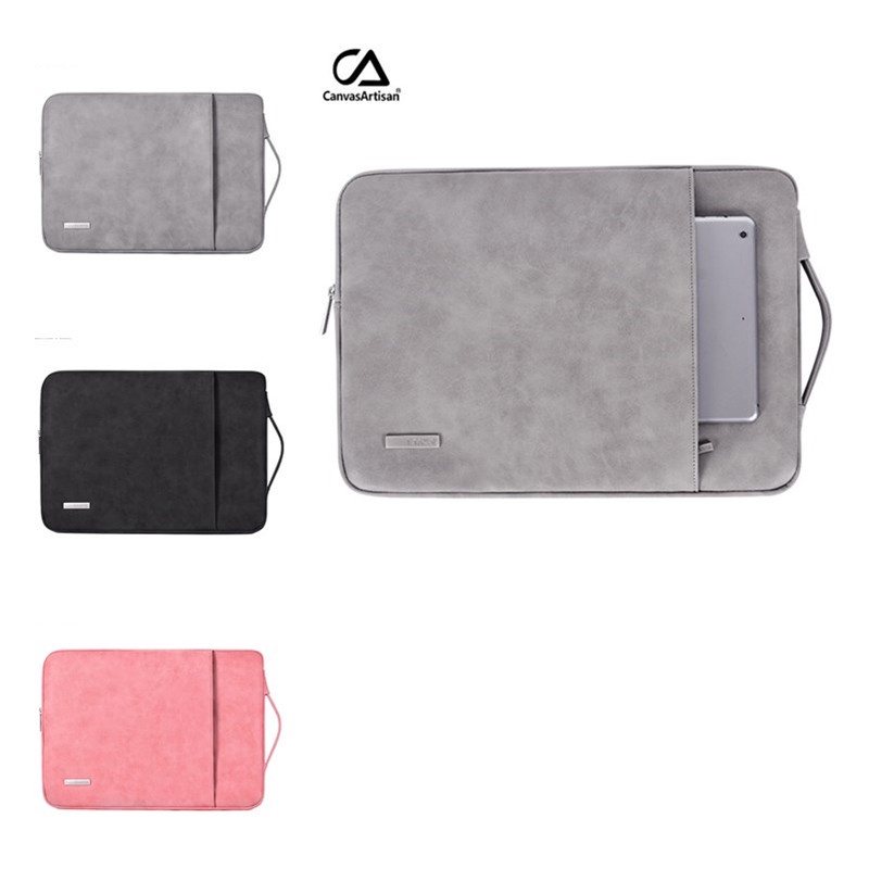 CanvasArtisan Retro Matte Leather Cover Laptop Bag with Zipper Front