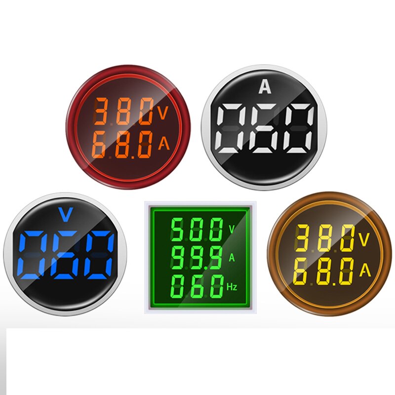 22MM Digital Display Round Square Dual Voltmeter Ammeter Ampere Current ...