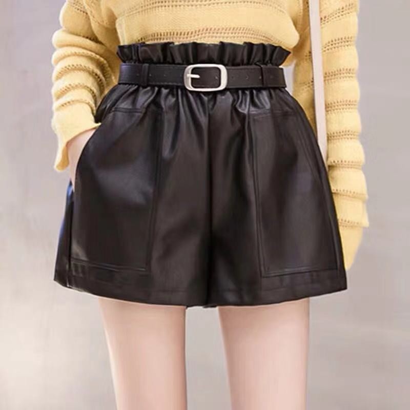 Women's Black Fitted Leather Shorts - High Waisted Style