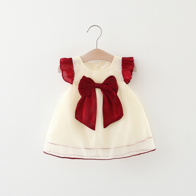 Infant Princess Dress Vintage Baby Girl Red Chiffon Bow Round Neck Dress Party Evening Clothing Shopee Philippines