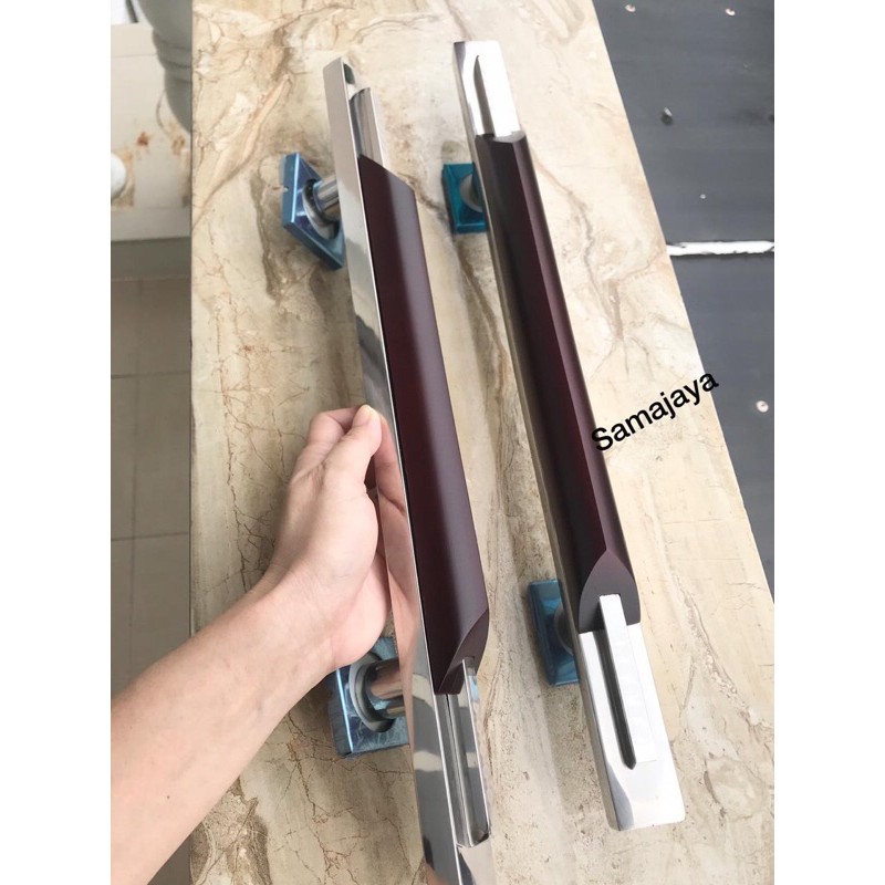 Pull Handle for house doors 45 cm stainless with mahogany motif wood ...