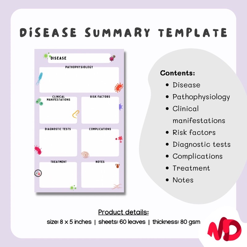 Disease Summary template 8x5 inches pad | Shopee Philippines