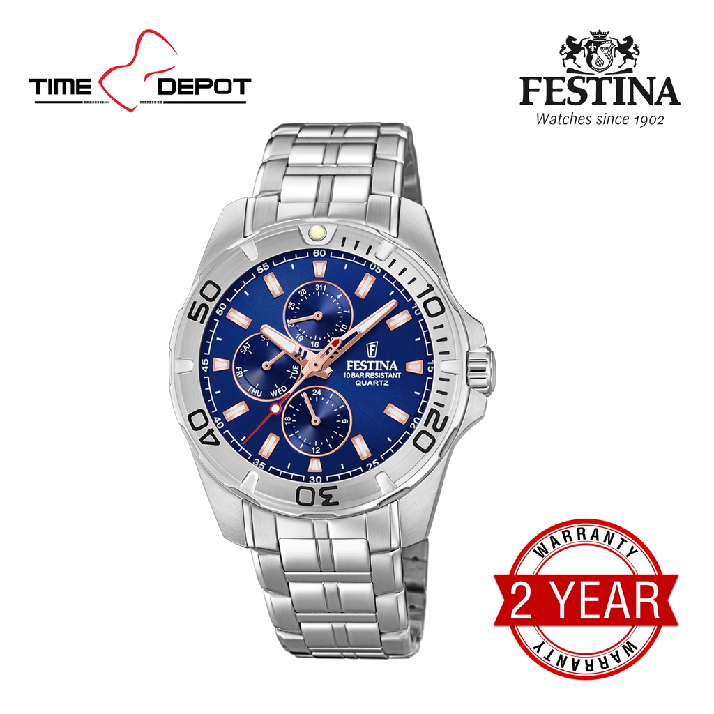 Festina F20445 5 Multifunction Silver Stainless Steel Strap Watch For Men Shopee Philippines