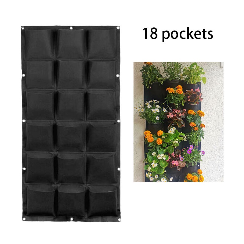 18 Pockets Wallmounted Planting Bags Planter Vertical Black Pockets