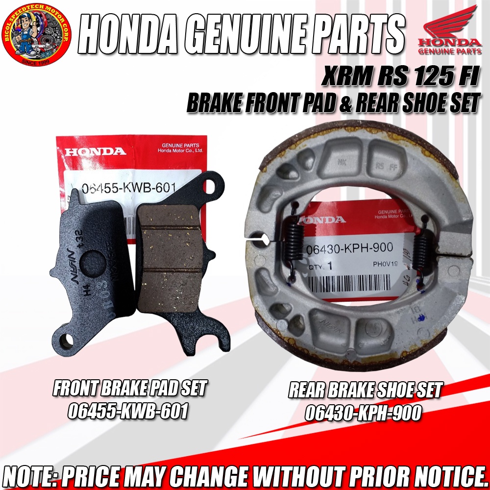 XRM RS 125 FI (HPI) (GENUINE: BRAKE FRONT PAD- 06455-KWB-601, REAR SHOE ...