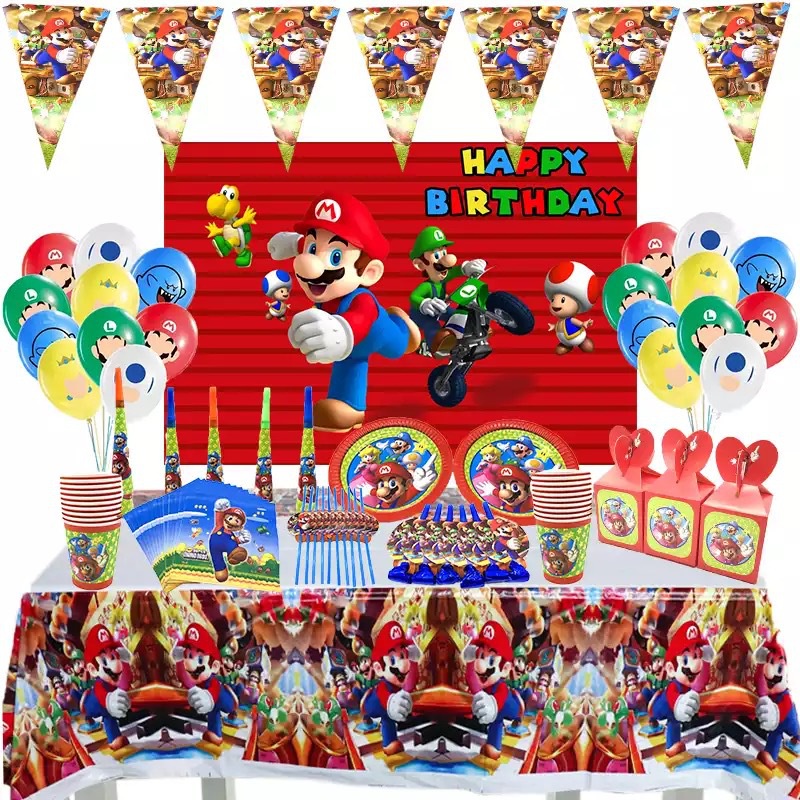 Super Mario Theme Birthday Party Supplies Cup Plate Tablecloth Banner ...