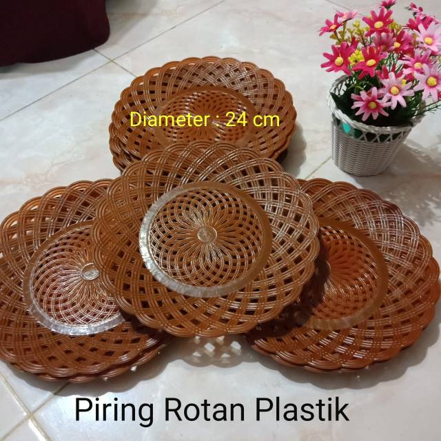 12pcs Plastic Rattan Plates Diameter 24cm Plastic Rattan Plates ...