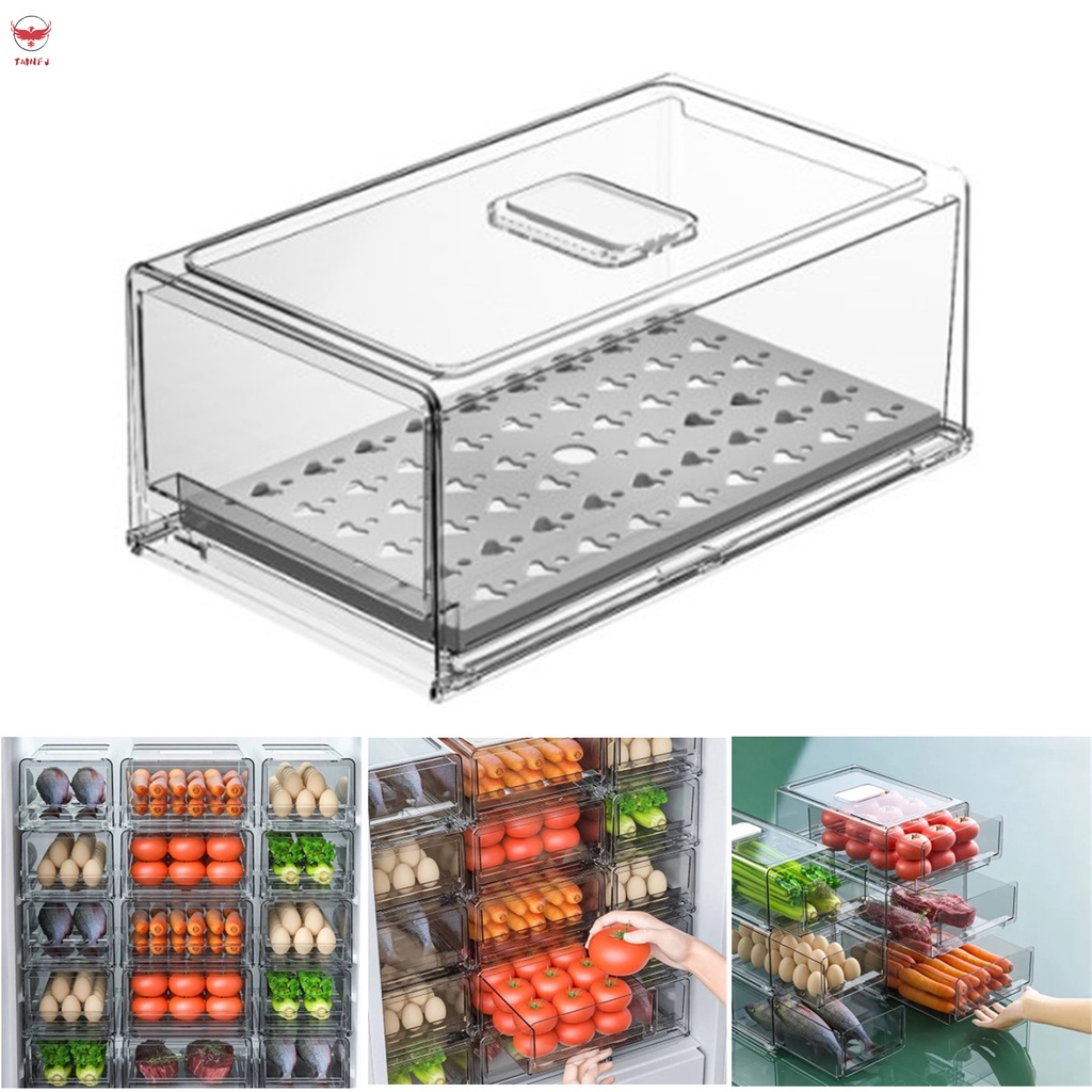 Clear Refrigerator Storage Box Drawer Design Drain Stacking Transparent ...