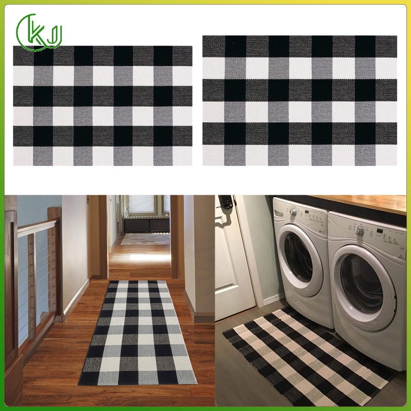 Check Rug Door Mat Cotton Indoor Outdoor Layered Front Porch Area ...
