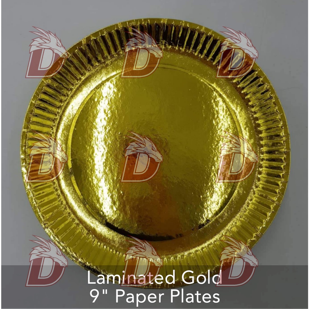 9" Paper Plates Laminated Gold (25pcs, 50pcs & 100pcs) Round