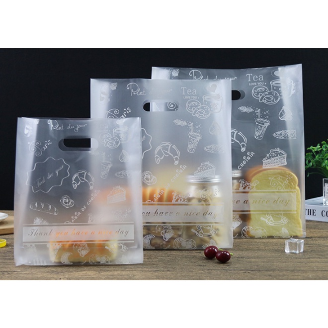 50pcs Design Plastic Bag with handle with design for cake, pastry, meal ...