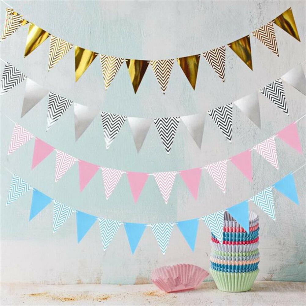 5m Long Triangle Gold Glitter Happy Birthday Paper Flags Bunting Banner ...