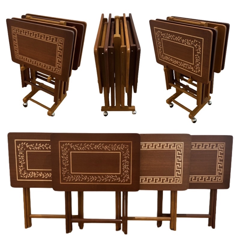 DECORACIÓN Set of 4 Classic TV Tray Buffet Folding Table w/ Rack ...
