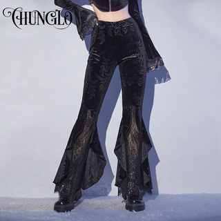 AltGoth See Through Mesh Pants Women Dark Gothic High Waist Lace