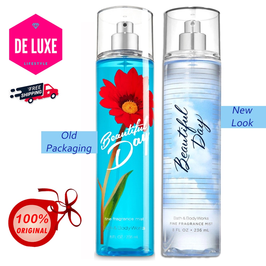 Original Perfume Bath and Body Works Beautiful Day Fine Fragrance Mist 236  ML (NEW PACKAGING) 100% A