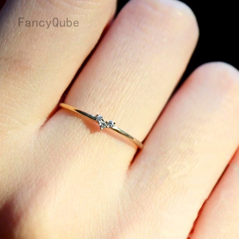 14K Gold Ring Red Stone Heart Shape Diamond Rings Ladies Small Simple Cute Ring