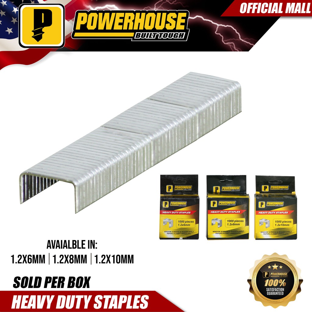 POWERHOUSE HEAVY DUTY STAPLE WIRE 1000PCS 1.2X6MM 1.2X8MM 1.2X10MM SOLD PER PACK PHHT