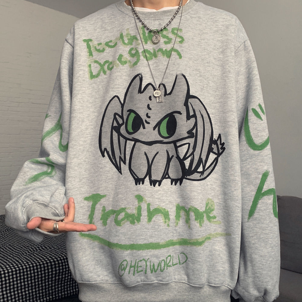 [M-5XL] Autumn Extra Warm Oversized Sweatshirt with Toothless Print Men ...