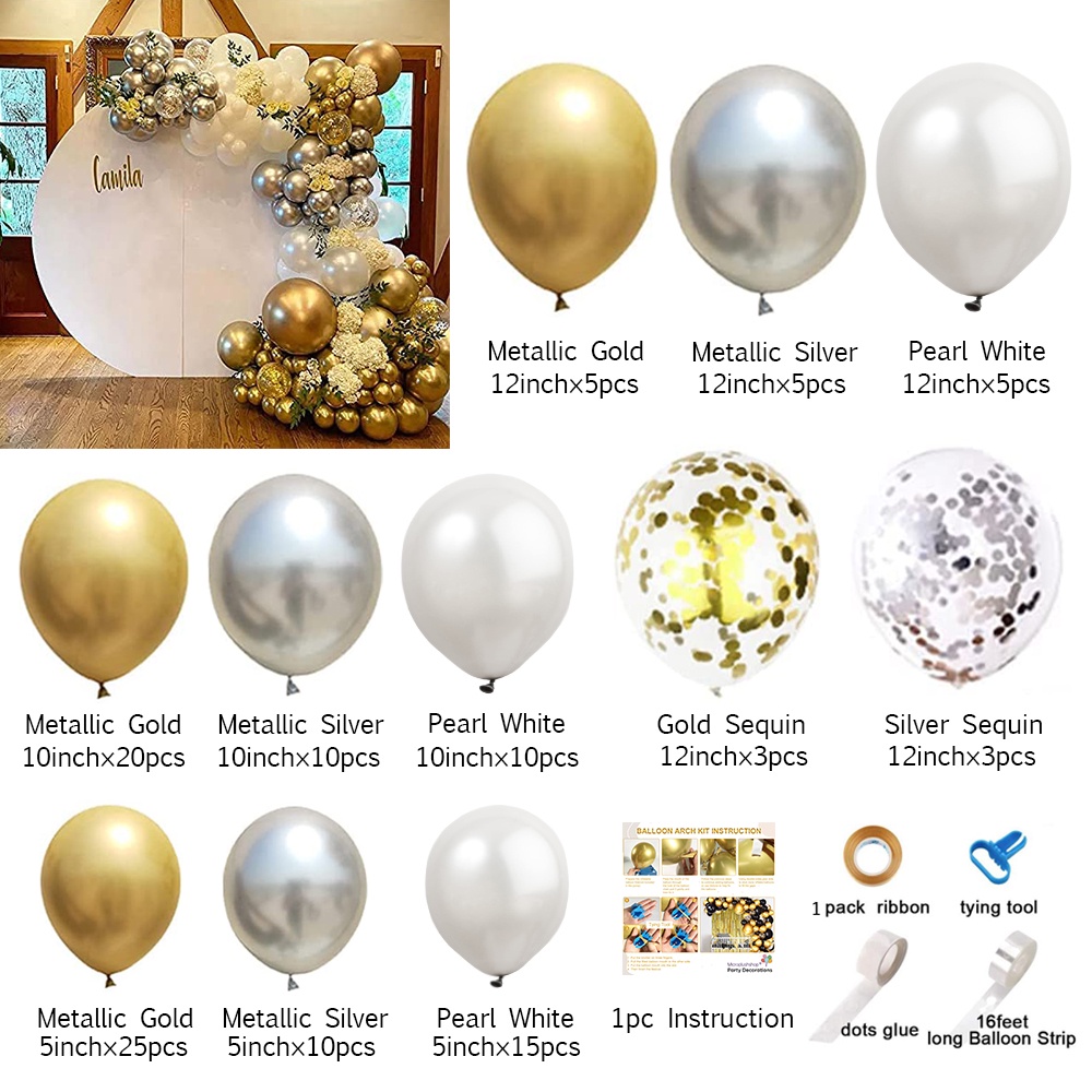 Pearl White Arch Garland Kit Sand White Metallic Gold Latex Balloons ...