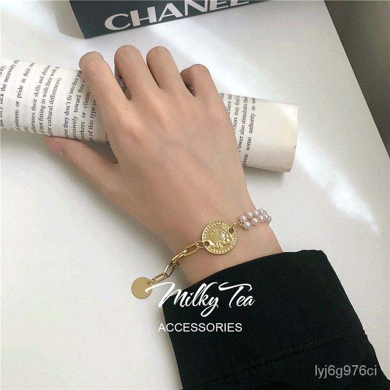 Milkyteamilk Tea House Elegant Pearl Asymmetric Bracelet Korean