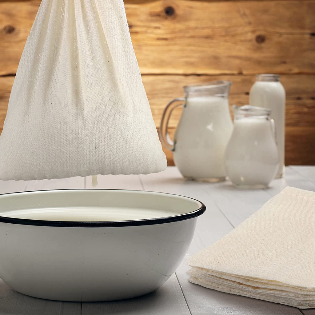 thumbnail interactive-video image 1 of 9-Pack Organic Cotton Nut Milk Bags - Reusable Fine Mesh Strainer For Almond Milk, Brewing, Cheese 1 of 2