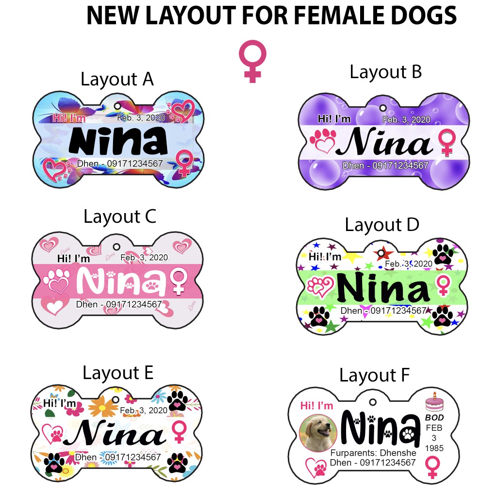 CUSTOMIZED DOG TAGS (FEMALE) - NEWEST LAYOUT | Shopee Philippines