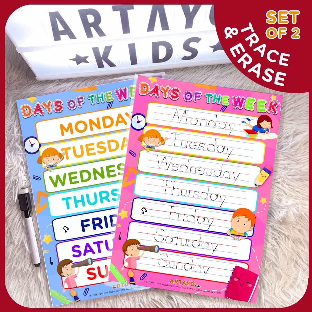 Trace & Erase days of the week worksheets A4 size laminated | Shopee ...