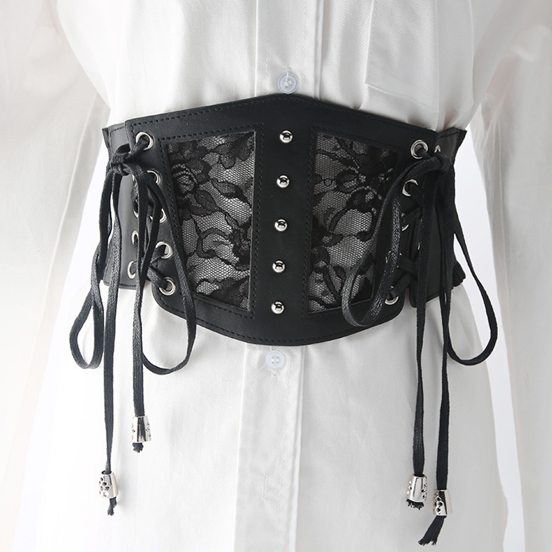 Gothic Decorative Dress Waist Belt Lace Up Pu Leather Cummerbunds Girdle Body Slimming Wide Punk