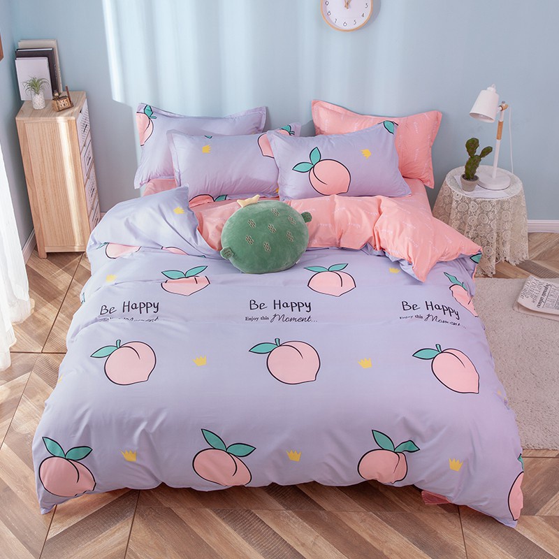 Queen Watercolor Peach Bed Set,Washed Covers Duvet Soft Quilt Cover  Zipper,Bedding Ties Comforter with Sets Cover Duvet Microfiber Duvet  Pil＿並行輸入