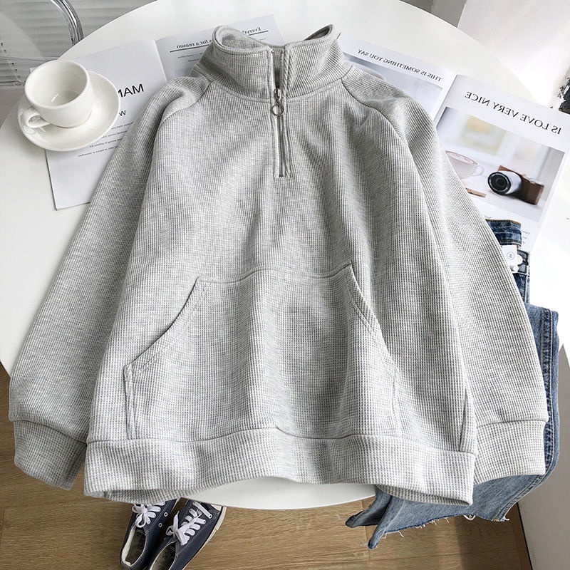 Fleece StandUp Collar Half Zipper Pullover Sweatshirt Women Shopee