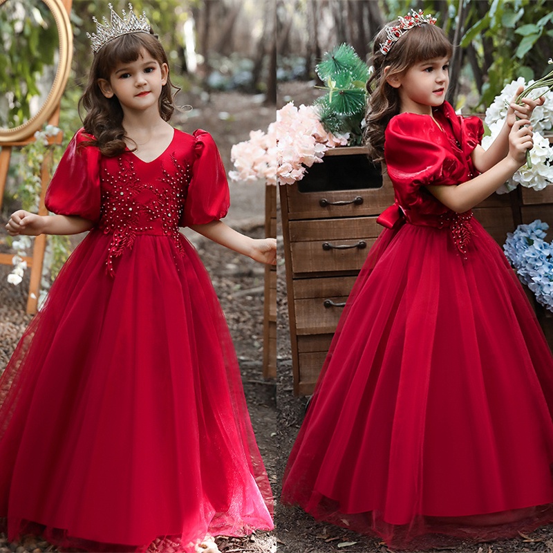 Girls Dress Satin Princess Embroidery Long Formal First Communion Children Party Gown Elegant Kids Dresses for Girls Wedding Birthday Long Dress Shopee Philippines