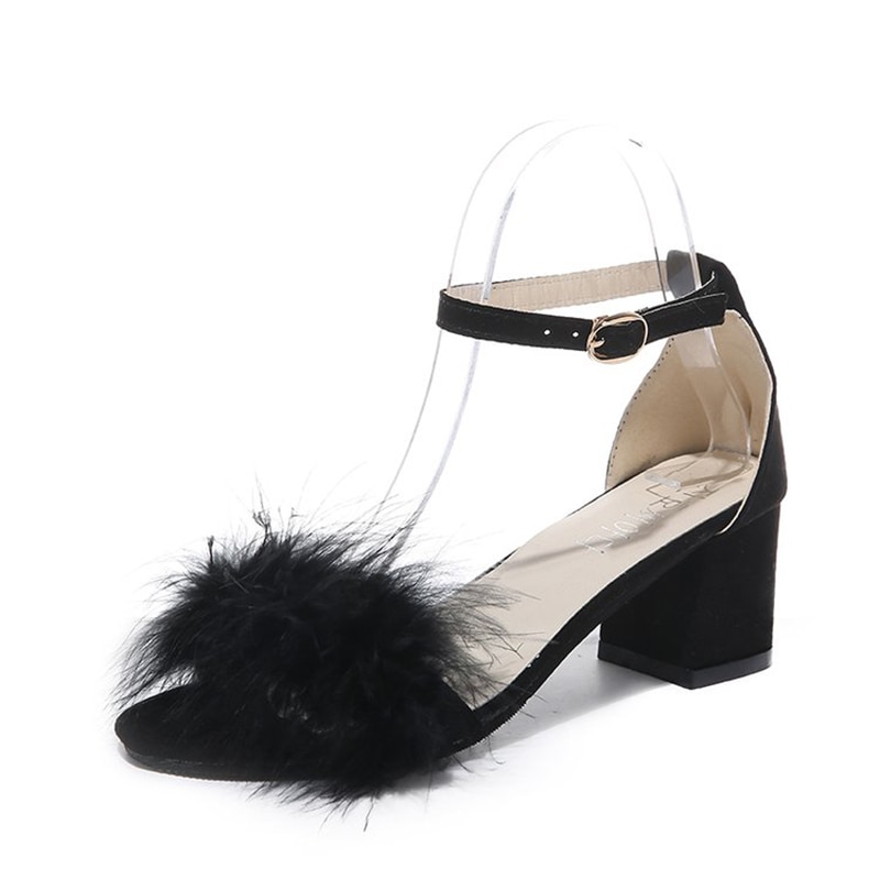 Fluffy hot sale low heels