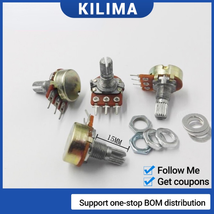 10Pcs WH148 3Pin Linear Potentiometer 12Values 15mm Shaft With Nuts And ...